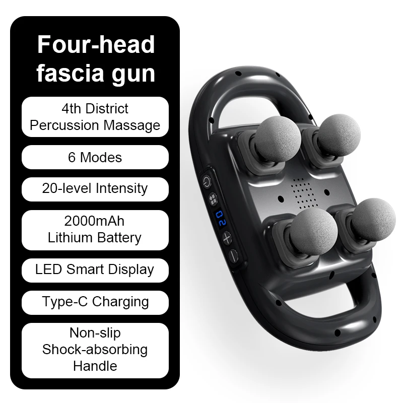 Back and Thigh Percussion Massager 4 Head 6 Gear 20 Levels Fascia Gun