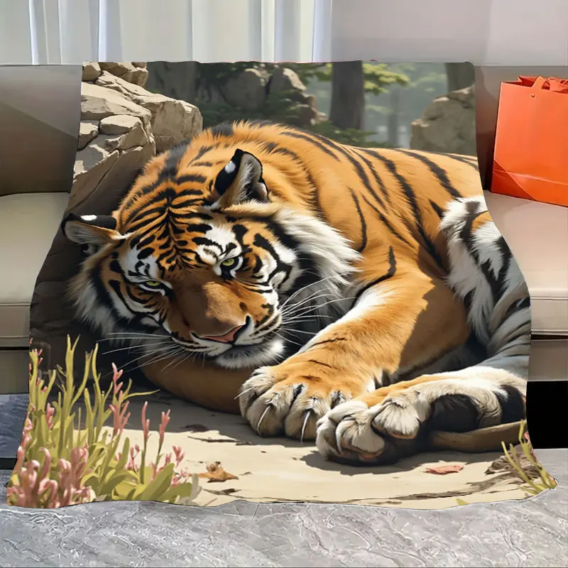

1 шт. фланелевое одеяло «3D-флисовое одеяло с изображением тигра, мягкое уютное одеяло с принтом дикой природы для дивана»