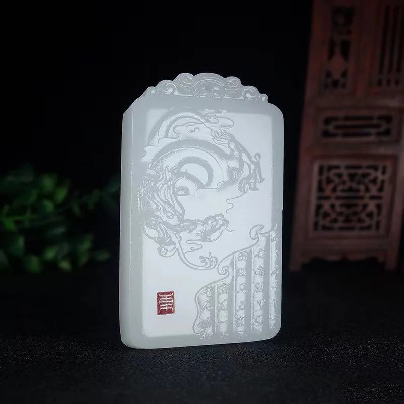 

Natural Afghan White Jade Dragon Pendant Fashion Boutique Jewelry Male and Female Zodiac Dragon Chain Gift