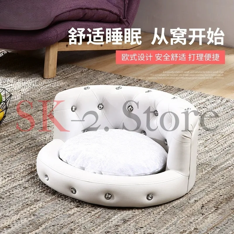 All-Season Available Dog Bed with Diamonds PU Pet Sofa for Poodles and Golden Retrievers Luxury Dog Kennel Stylish Pet Furniture