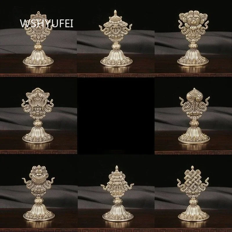 Copper 8 Auspicious Symbols Statue Set Tibetan Buddhist Ashtamangala Ornament Buddhist Altar Tea Table Decor Worship Supply