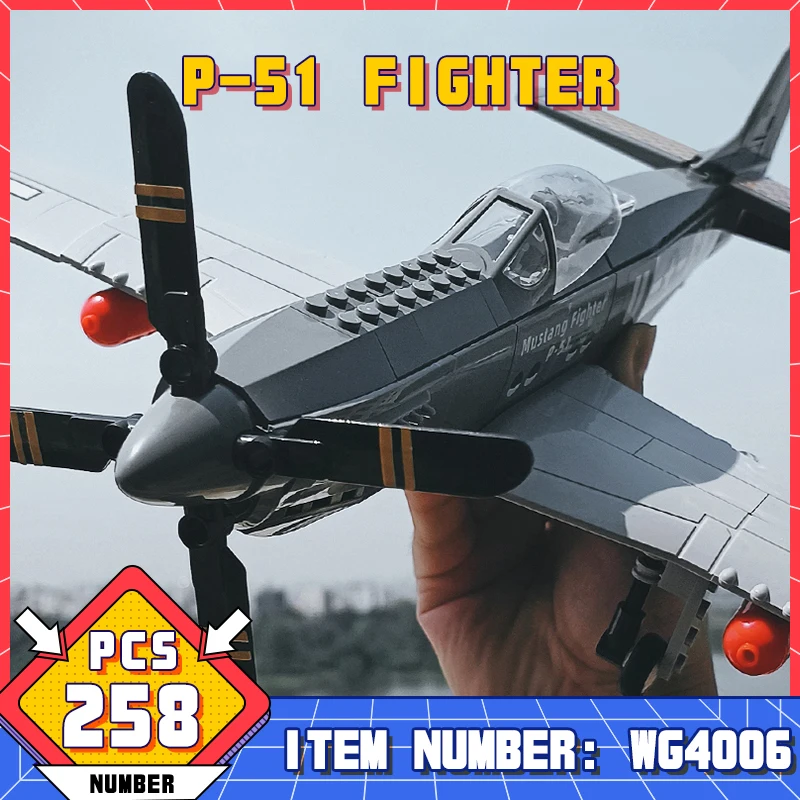 

WG4006 WWII Military 1/26 P51 Mustang Fighter Building Blocks North American Air Force Jet Plane Toys For Kids Adult Gift