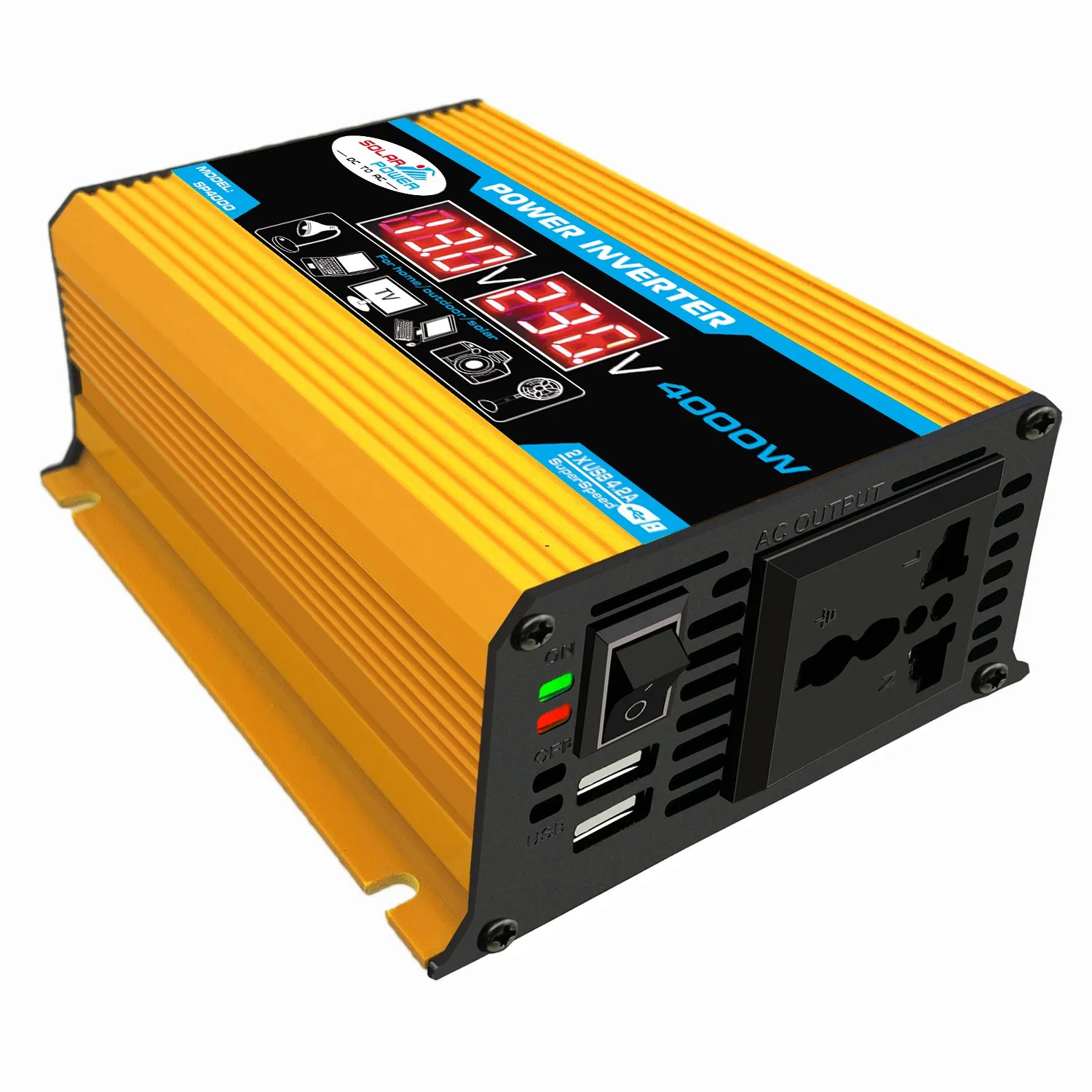 

DC12V to AC 110V 4000W Car Power Inverter Dual USB LCD Display Fast Charging Voltage Capacity Transformer Converter