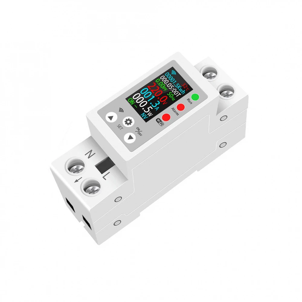 60A Tuya WiFi DIN Rail Smart Energy Meter Digital Volt Current Power KWh Monitor Remote Control Breaker Overvoltage Protection