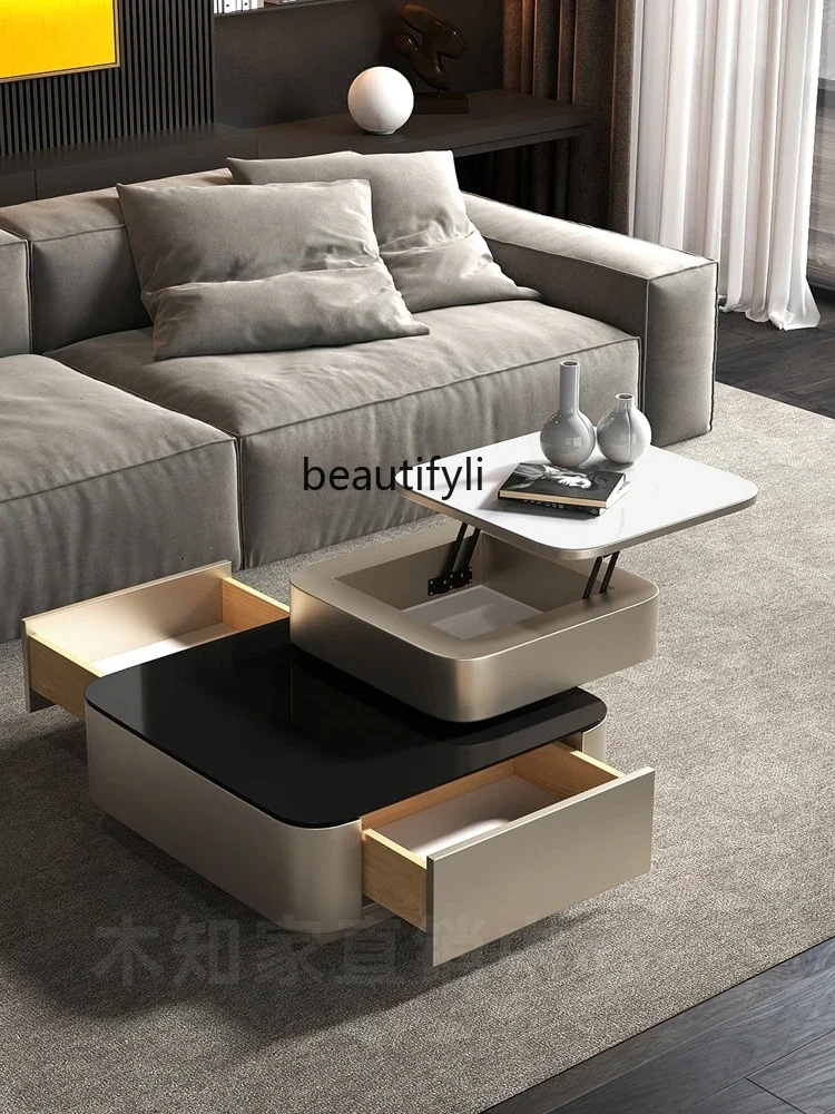 X Tempered Glass Coffee Table Living Room Modern Rotating Double-Layer round Tea Table Italian Style