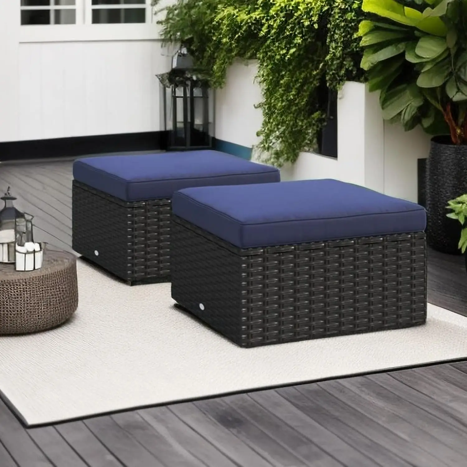 2 Pieces Wide Outdoor Rattan Sectional Sofa with Cushions - Small Patio Wicker Furniture