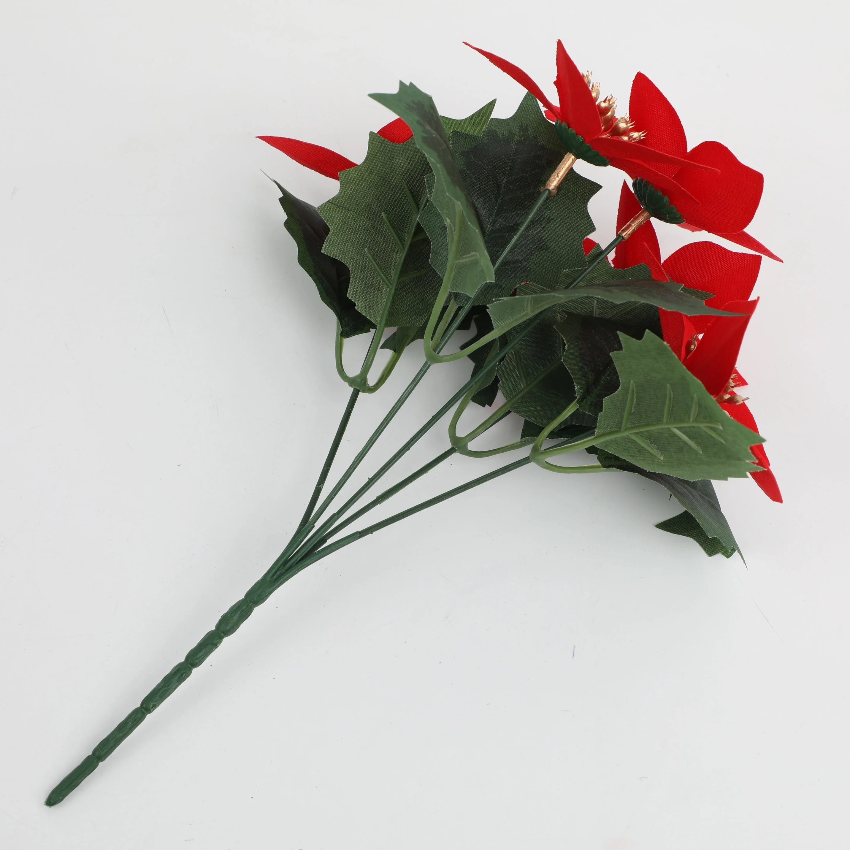 زهرة عيد الميلاد الاصطناعية البونسيتة مع أوراق ينبع ورد صناعي باقة عيد الميلاد شجيرة اصطناعية ديكور المنزل ديكور عيد الميلاد #4