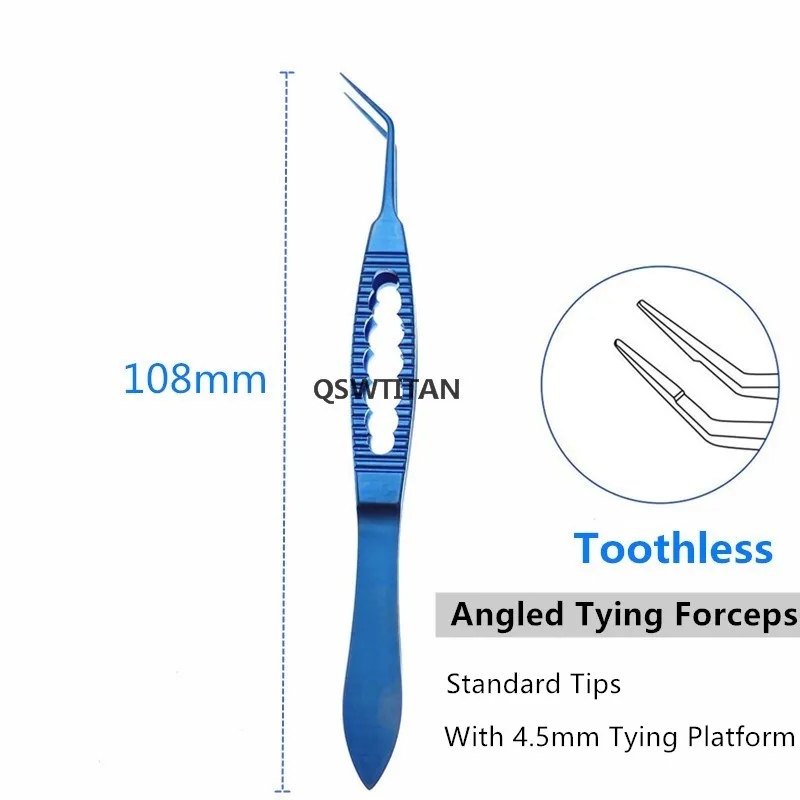 Ophthalmic micro tweezers Toothless Forceps with Flat Handle Tweezers tool Angled Tips Titanium microsurgical instruments