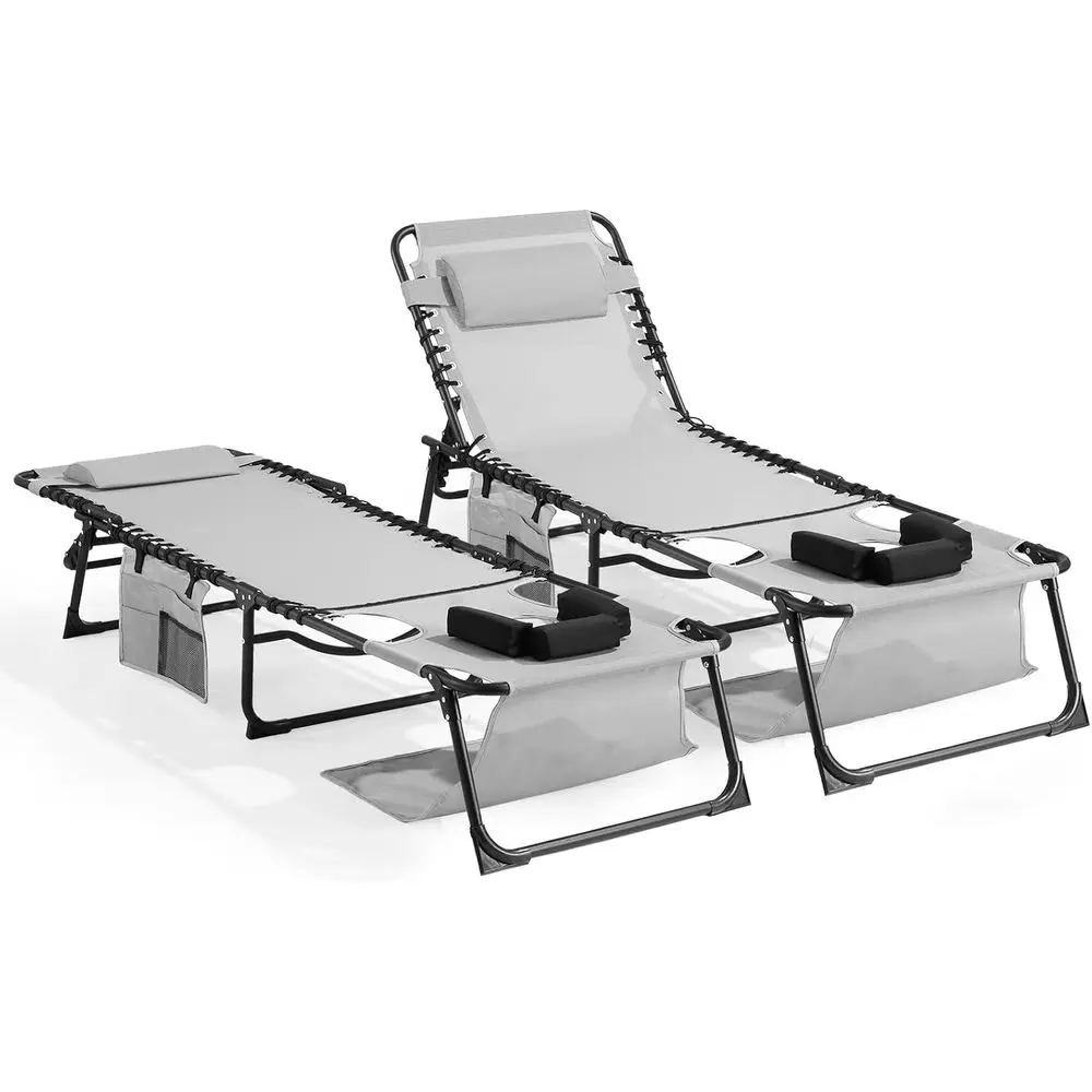 

Шезлонги для загара с отверстиями для ног, 2 шт., складные уличные шезлонги Teslin с 5-позиционной регулировкой наклона спинки для бассейна, патио, террасы