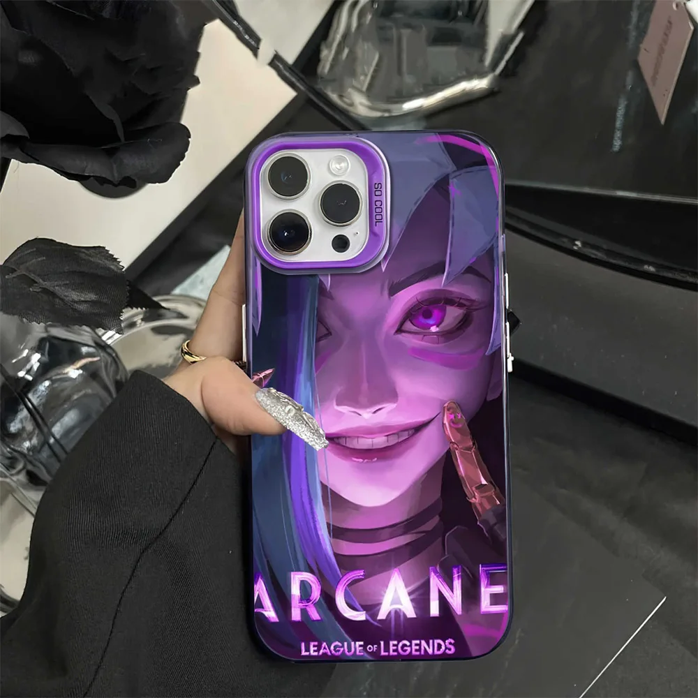 Arcane 2 L-League of Legends Phone Case For iPhone 16 12 13 14 15 Pro Max Plus Color Electroplated Silver IMD Laser Cover