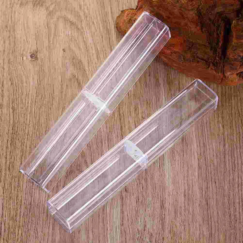 Business Pen Case Pencil Storage Container Transparent Ballpoint Pens Quadrangle Packing Box Plastic Clear