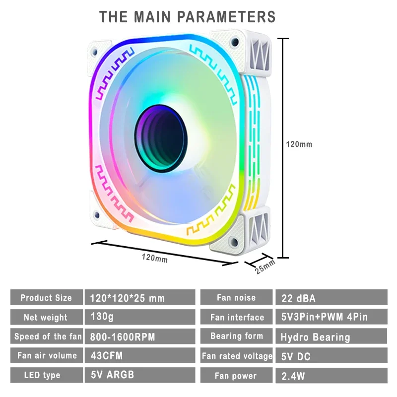 Iwongou 120Mm Fan Rgb Ar12pro Wit 5v3pin Aura Sync Kit Fan Rgb 4pin Pwm Onbeperkte Ruimte Pc Case Koelers 12Cm Ventilador