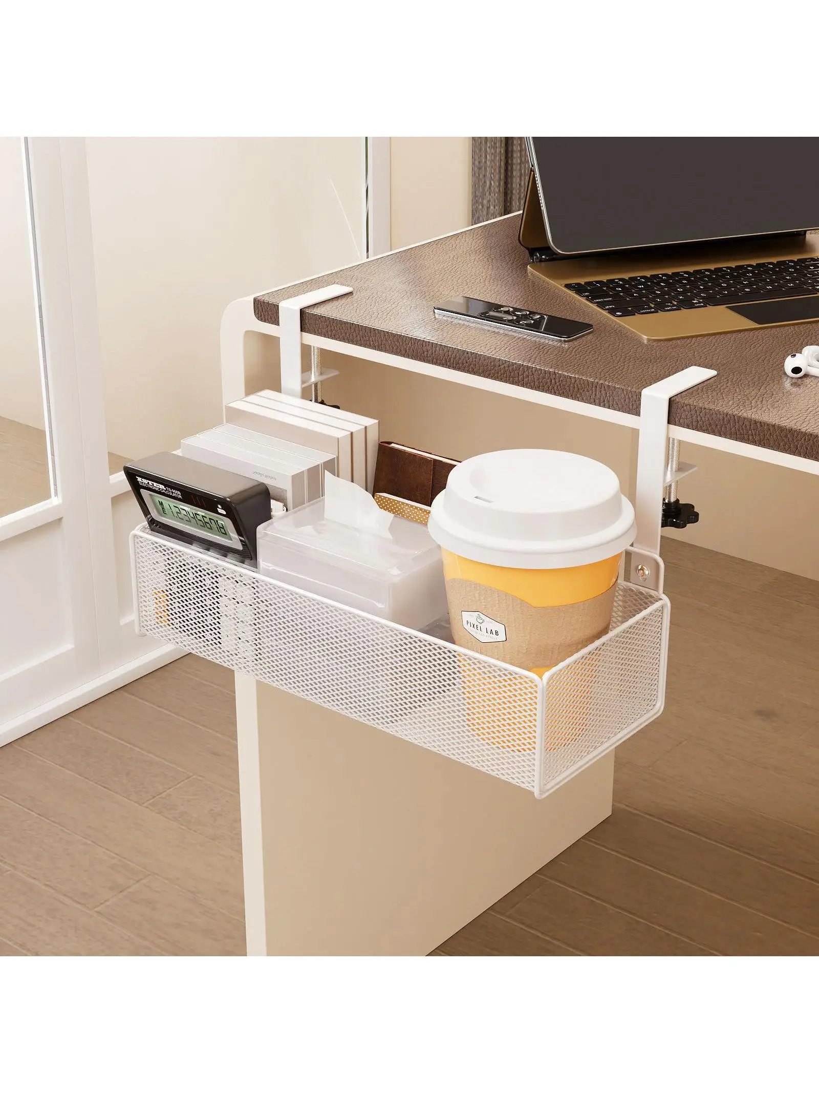 

Регулируемая подстольная полка для хранения, металлическая, для офиса, класса, студенческого стола, боковая полка для хранения, не требует сверления