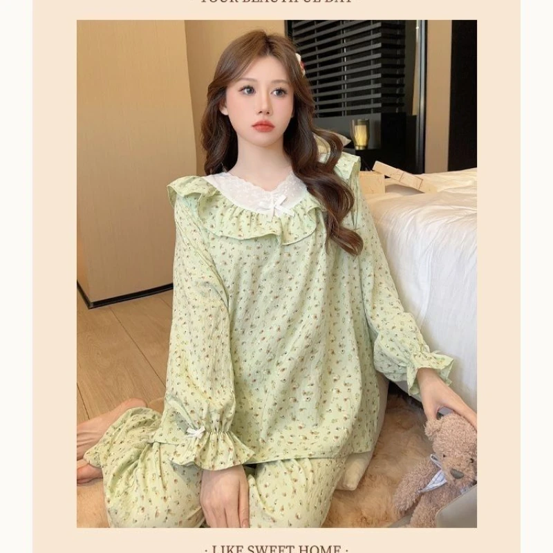 Pajamas Women's Spring Autumn New Long Sleeved Sleepwear Suit Cotton High Beauty Sweet Princess Palace Style Home Clothes Set