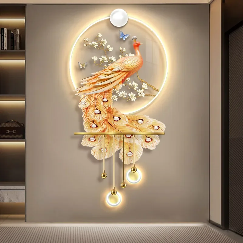 Modern Light Luxury Peacock Porch Painting Means A Good LED Light Hanging Picture Corridor Three-Dimensional Art Wal
