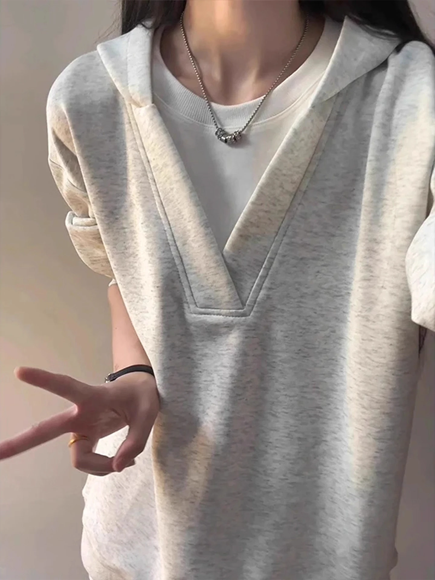 

Men's Hoodie Sweatshirt V-Neck Long Sleeve Sporty American Design Autumnal Cleanfit Casual Loose Fit T-Shirt