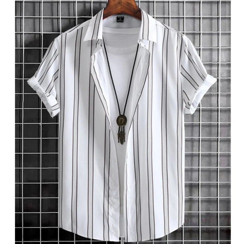 Chemises Hawaïennes à Rayures 3D pour Homme, Vêtements de Haute Qualité, à Manches Courtes, Décontractées, d\'Été