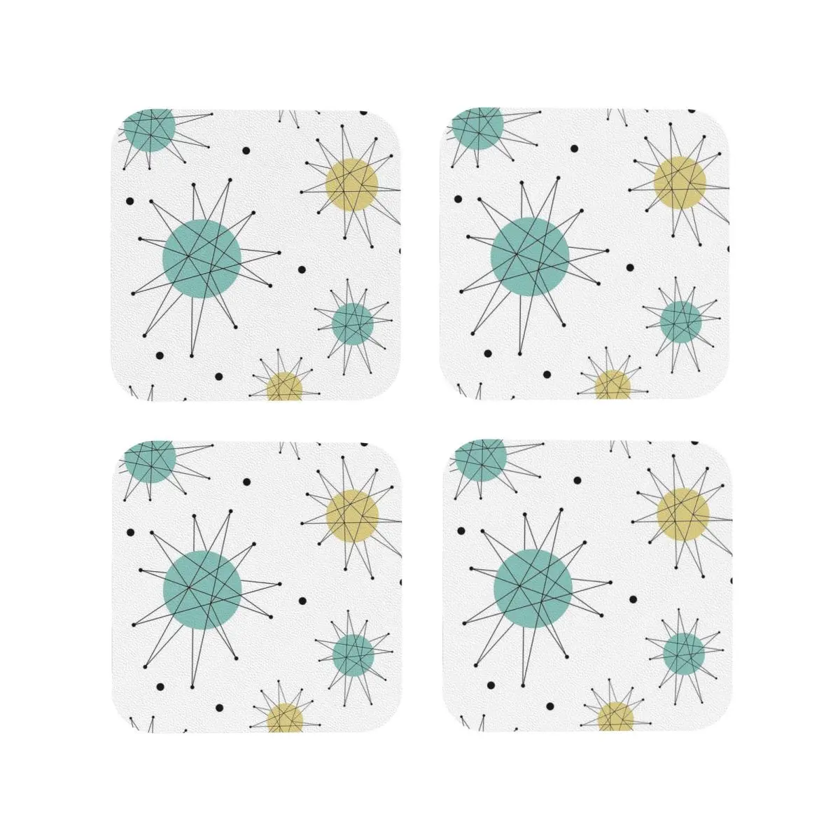 Franciscan Starburst Mid Century Atomic Age Coasters Kitchen Placemats Cup Coffee Mats For Decor Home Tableware Pads Set of 4