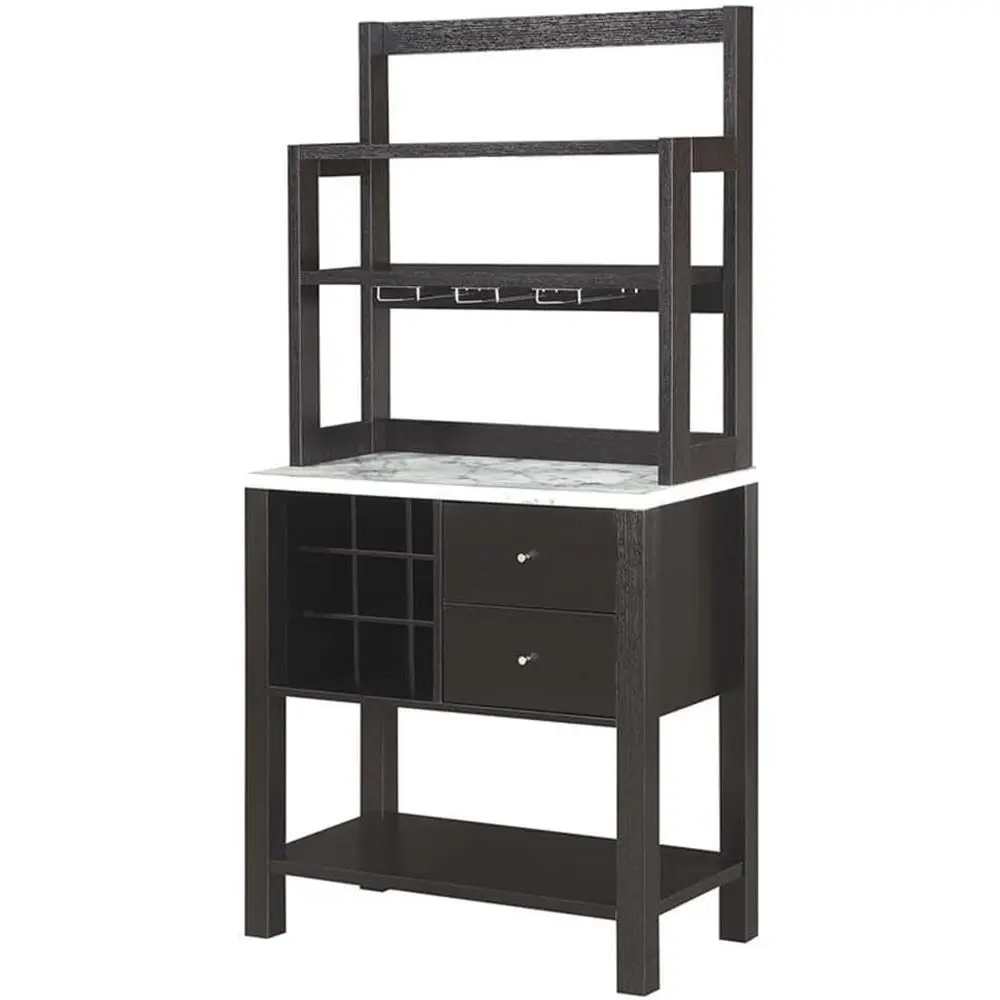 White Marble Finish Multi-Function Home Wine Bar Cabinet with Glass Rack and Storage