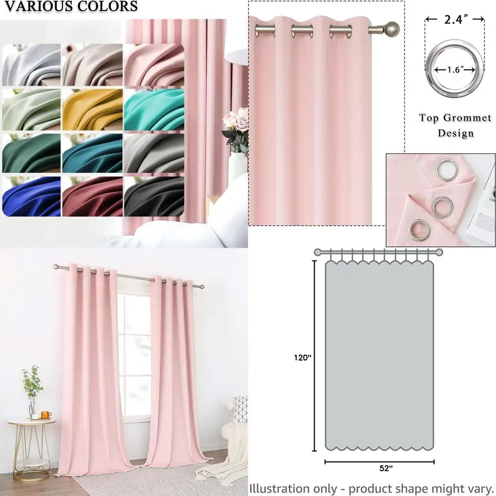 

120 удлиненных детских розовых штор для девочек, термоизолированные, 52 ширины x 120 длин, комплект из 2 панелей для детской или спальни