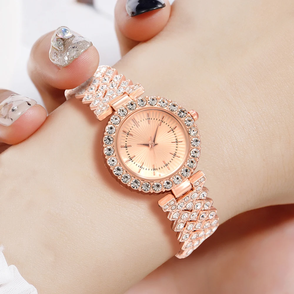 5PCS Set Women Luxury Casual Fashion Quartz Watch Necklace Earring Bracelet Ring Wristwatches Dress Clock Set Montre Femme