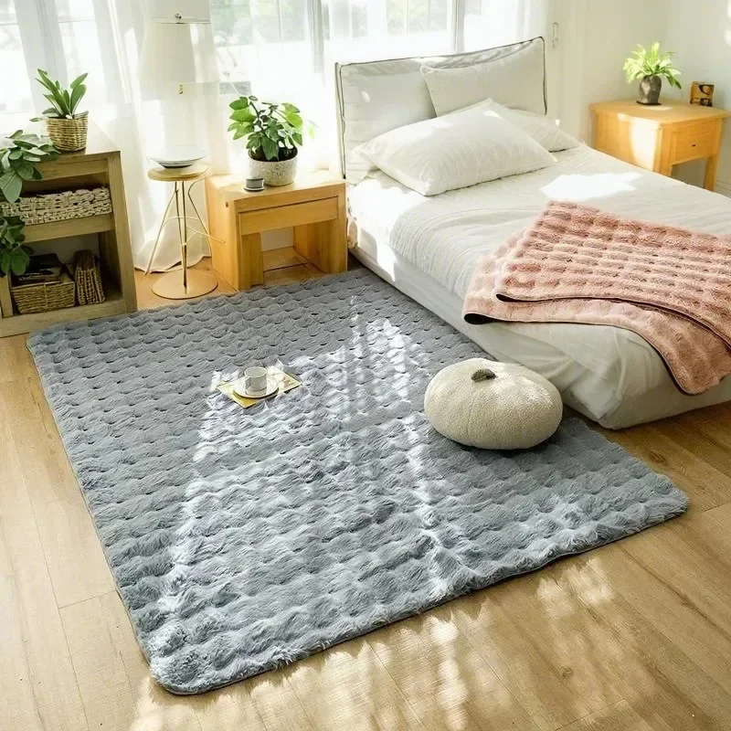 Thick Faux Rabbit Fur Carpet Bubble Velvet Fluffy Rug For Living Room Kids Game Crawling Carpet Anti Slip Floor Mat Home Decor