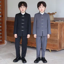 School Kids New Chinese Style Jacket Pants 2pcs Clothing Set Boys Host Performance Costume Children's Winter Hanfu Outerwear
