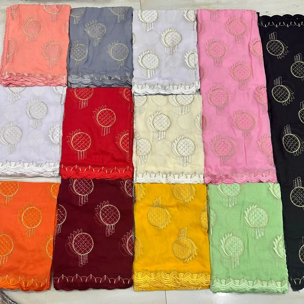 

luxury African Women's Heavy Cotton Embroidered Hijab Scarf with Tassels Dubai Islamic Big Scarf for Women