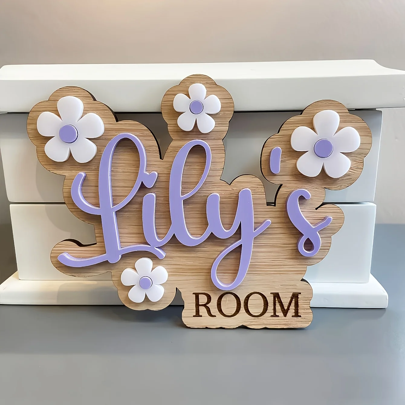 Custom 2D Daisy Flower Wooden Door Sign, Personalized Bedroom Name Plaque, Decorative Wall Hanging & Teen Gift for Room Decor