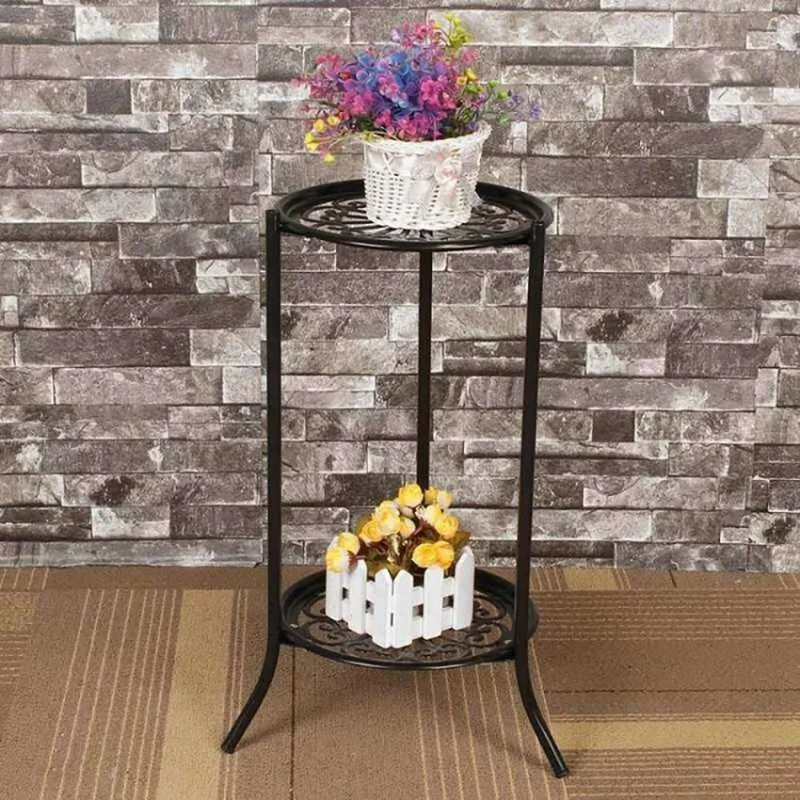 2X Two-Layer Elegant Metal Plant Stand Shelf Potted Plant Holder Modern Tall Plant Pot Stands For Indoor Outdoor Decor B