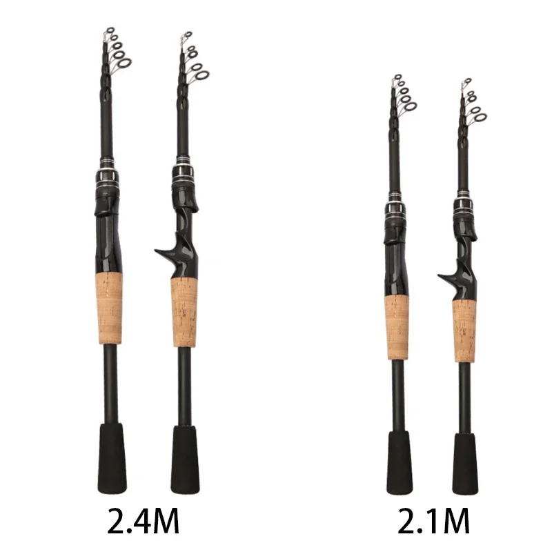 Caña telescópica DEUKIO carbono – Spinning baitcasting 2.4M mango madera - imagen 5