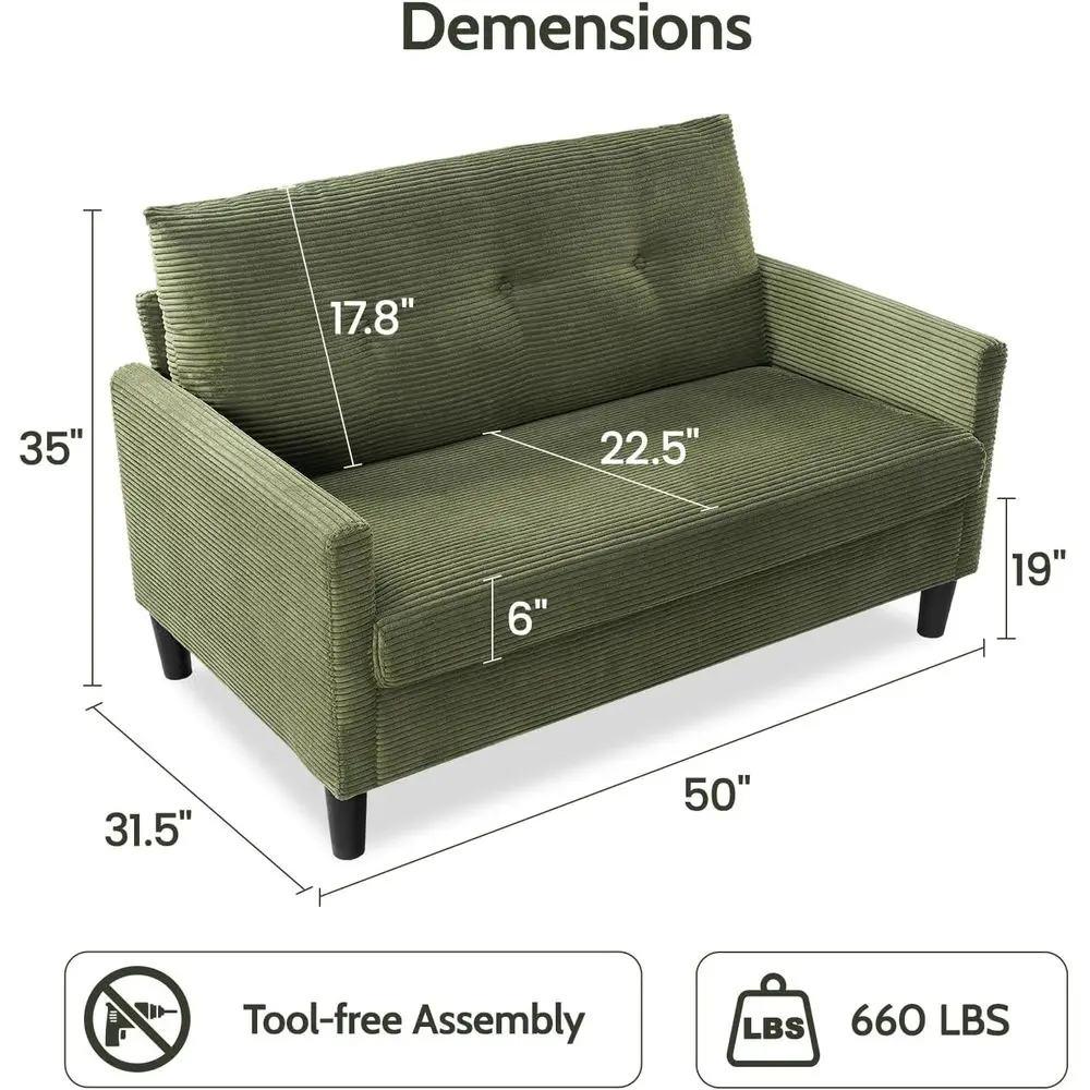 أريكة سروال قصير أخضر مع وسادة زنبركية، مجموعة خالية من الأدوات، مثالية لغرفة المعيشة أو غرفة النوم أو المكتب #2