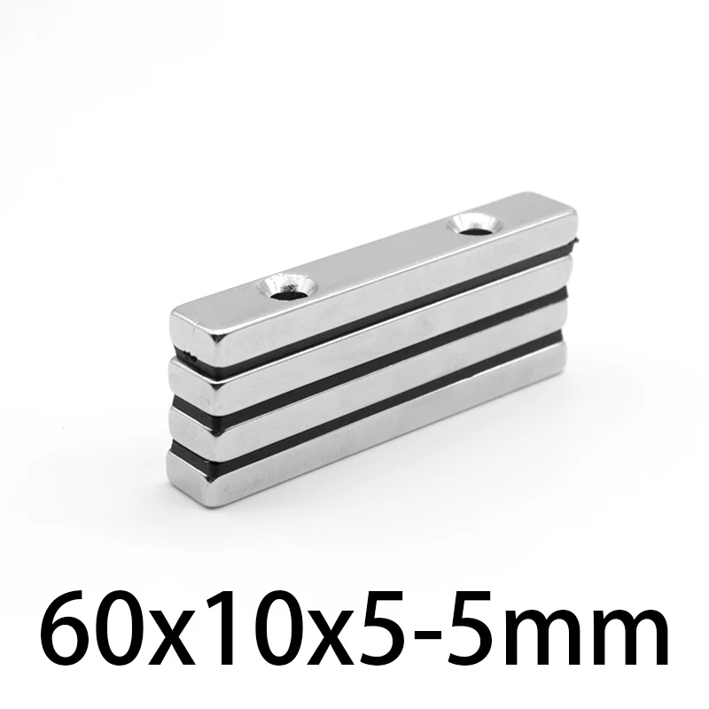 

1/2/5/10/15/20PCS 60x10x5-5mm Block Powerful Strong Magnetic Magnets Holes 5mm 60x10x5-5 Strip Neodymium Magnets 60*10*5-5