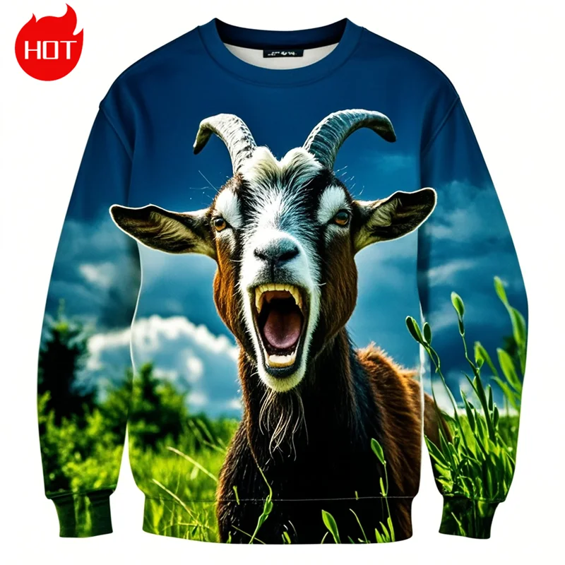 Harajuku 3D Goat-Screaming Printing Sweatshirts Sheep Graphic Round Neck Hoodie Kid Funny Streetwear Crewneck Sweatshirts Hoodie