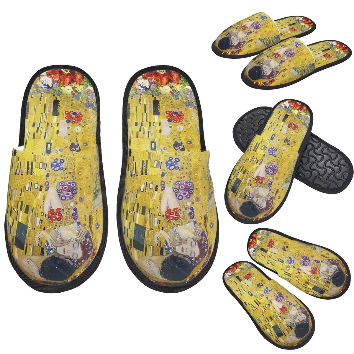 

Custom The Kiss By Gustav Klimt Slippers Memory Foam Warm Soft Women House Slipper Indoor Comfy Shoes