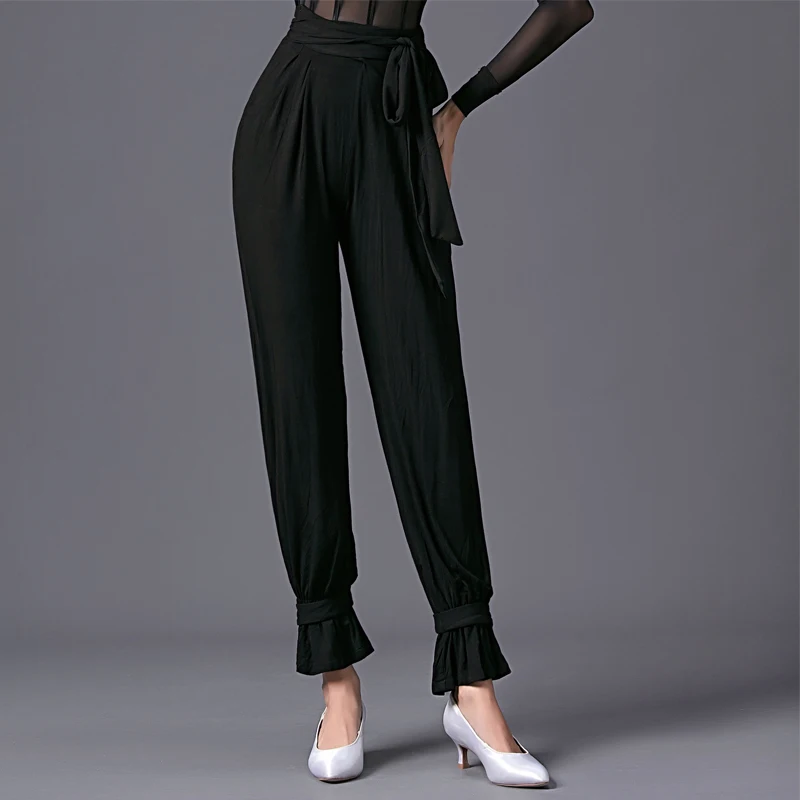 New Black Modern Dancing Pants For Women Ballroom Dance Pants Adults Latin Dance Performance Pants Stage Taining Wear SL9327