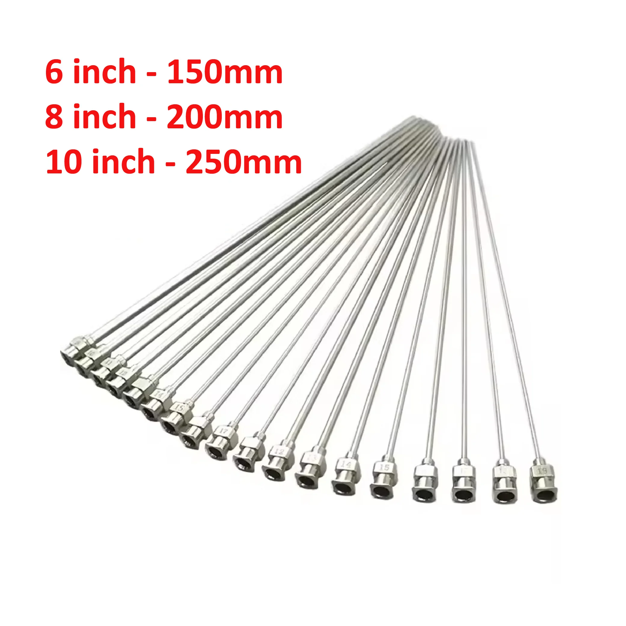 10pcs  6/8/10 inch 150/200/250mm Luer Lock Industrial Stainless Steel Needle Blunt Tip Full Metal Dispensing Needle Hobby Crafts