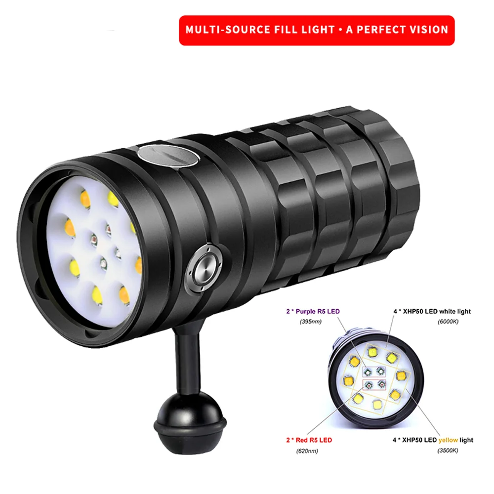 USB Rechargeable IP68 Waterproof Aluminum Alloy LED Diving Tactical Flashlight With 300-400M Beam Distance And 1000+ Lumens