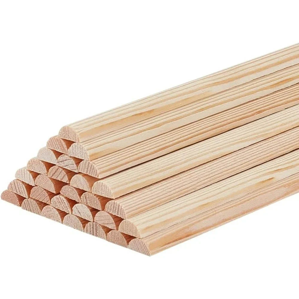 30Pcs Half Round Wood Sticks 11.8x0.3 inch Unfinished Wooden Dowels Strips 3.5mm Thick Wooden Round Dowel Rods Natural Wood