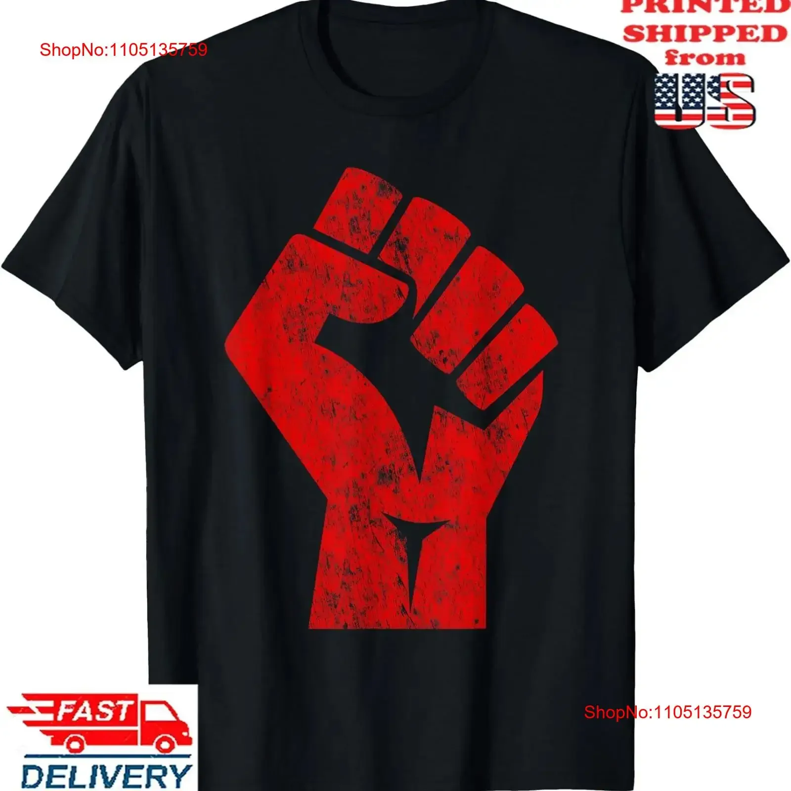 Grand poing surélevé rouge salut de l'unité résistance de solidarité t-shirt vintage lavé streetwear haut tendance pour un usage quotidien