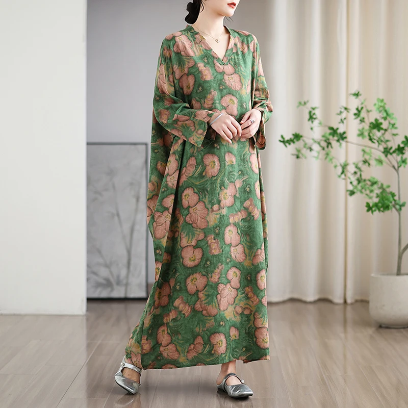 NYFS 2025 Primavera Nuove Donne Vacanza Abiti Abiti Robe Ete Femme Elbise Scollo A V Vintage Manica Corta Cotone Lino Abito Lungo