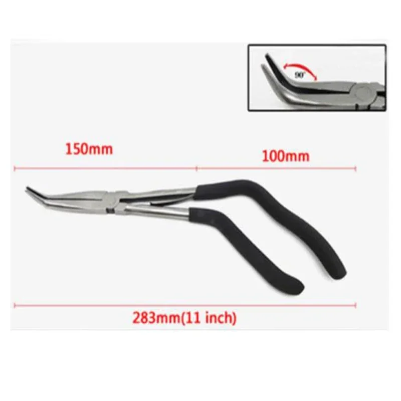 1PC Curved Handle 11 Inch Extra Long 90 Degree Curved Needle Nose Retaining Ring Oil Seal Snap Pliers Repair Tool