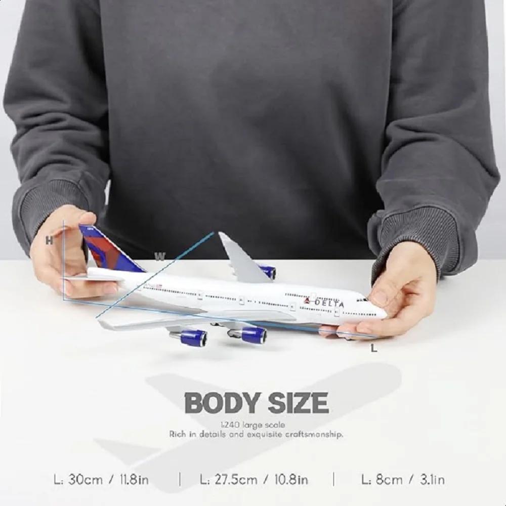 1/240 B747 Series Plane Model 30cm resin Diecast With display stand, suitable for adult aviation gifts or decorations