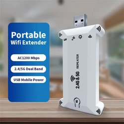 1200Mbps Wifi Extender USB Portable Wifi Repeater 2.4G/5G Router Wifi Booster Long Range Wifi Amplifer Home Network Extension