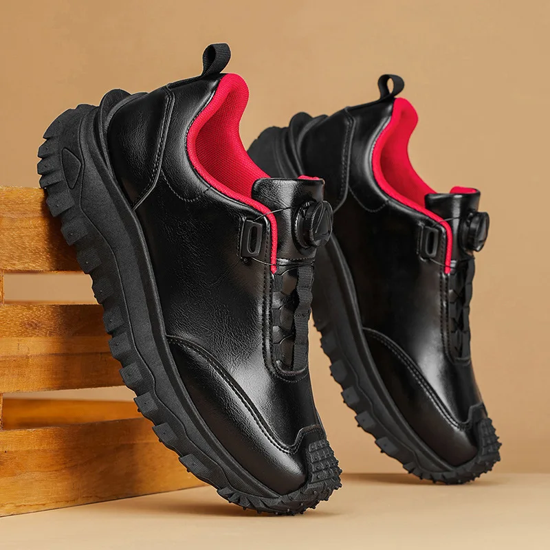 2025 New Outdoor Leather Rotating Button Trendy Shoes Thick Bottom Height Increasing Casual Sports Comfortable Men's Shoes