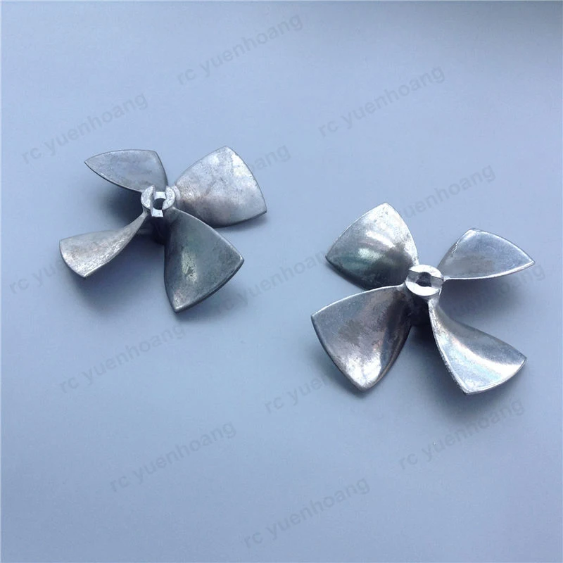 1Pair RC Bait Fishing Boat 4-Blade Paddle Shaft Hole 4mm Outer Dia 44mm 55mm 60mm Metal Propeller Large Thrust Props Replace