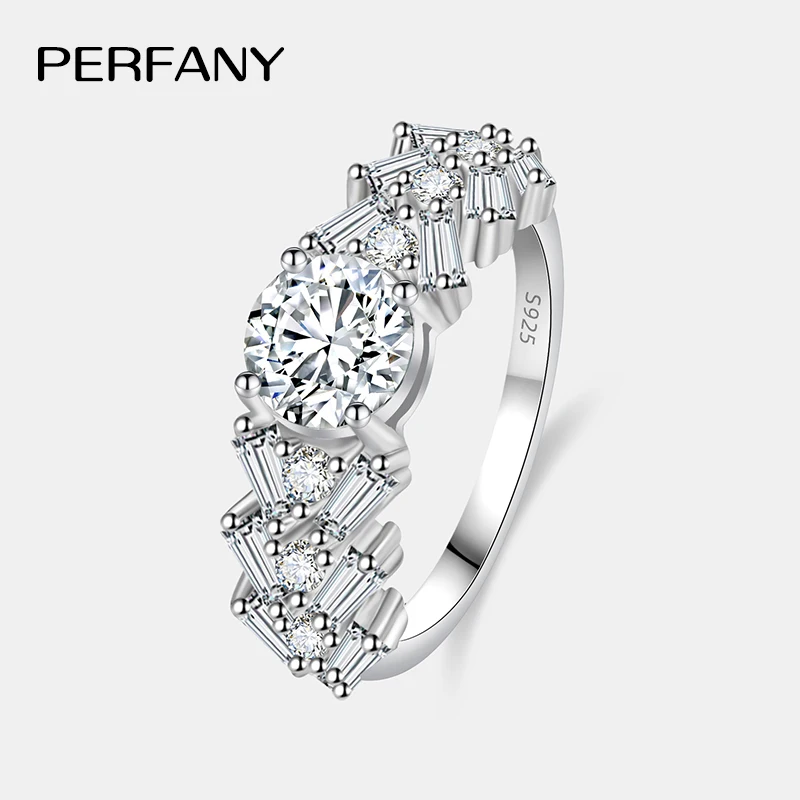 

PERFANY 1CT кольцо с муассанитом для женщин S925 чистое серебро прямоугольное фаска лабораторное обручальное кольцо с бриллиантами роскошные ювелирные изделия