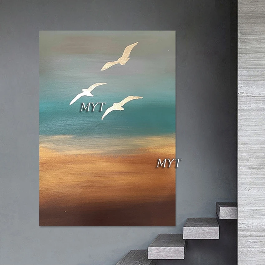 Gold Foil Sea Gull Acrylic Abstract Painting Design Concise Style Decorative Items For Home Canvas Art Wholesale Wall Pictures