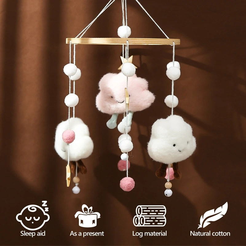 아기 나무 딸랑이 침대 벨, 부드러운 펠트 만화 구름 별 걸이식 장난감, 아기 침대 펜던트 모바일 장난감, 거치대 브래킷, 유아 선물