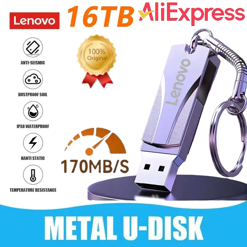 Lenovo 16TB USB 3.2 Flash Drives High Speed Transfer Metal Pendrive Memory Card Pendrive Flash Disk Memoria Waterproof Pen Drive